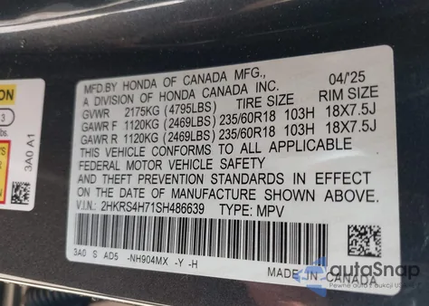 2025 Honda Cr-V Ex-L Awd z USA, uszkodzony, nr VIN 2HKRS4H71SH486639